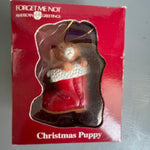 American Greetings, Christmas is Puppy Vintage Forget Me Not Ornament*