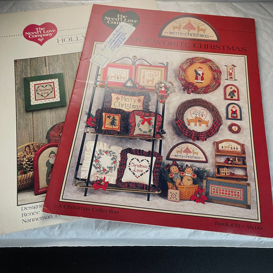 The Need&#39;l Love Company Set Of 2 Hollyberry Noel and My Favorite Christmas Vintage 1986 & 1992 Counted Cross Stitch Charts