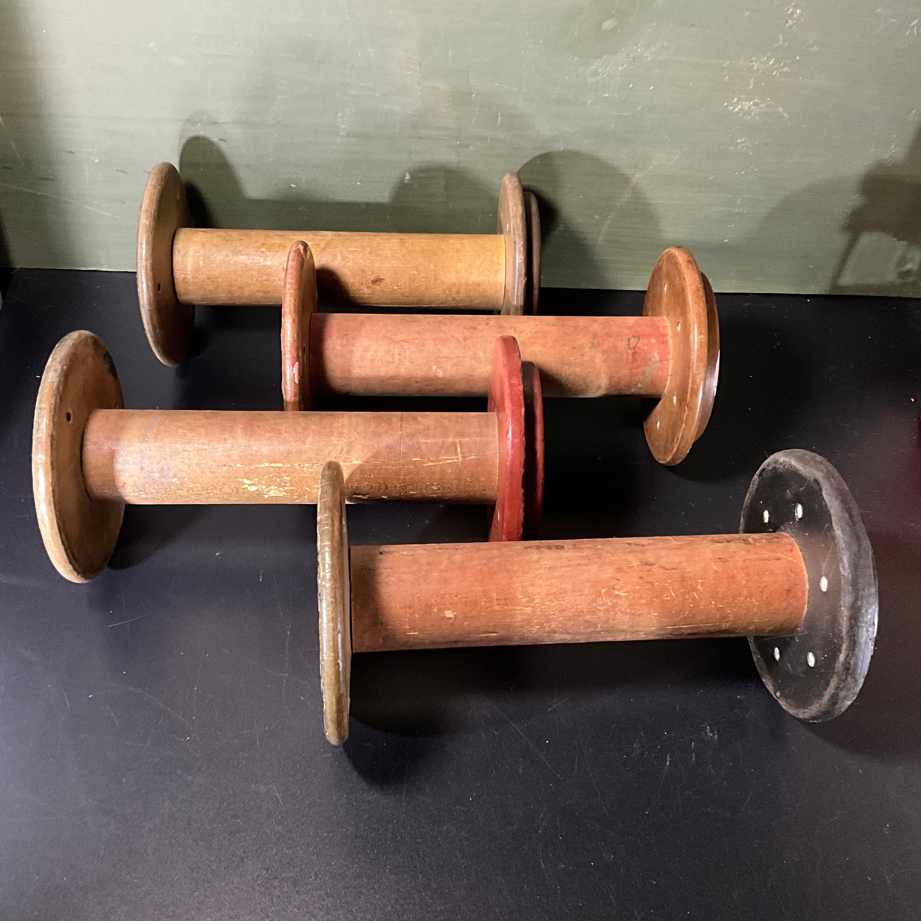 Thread Spools Collection of 5 Vintage Textile Spindles 