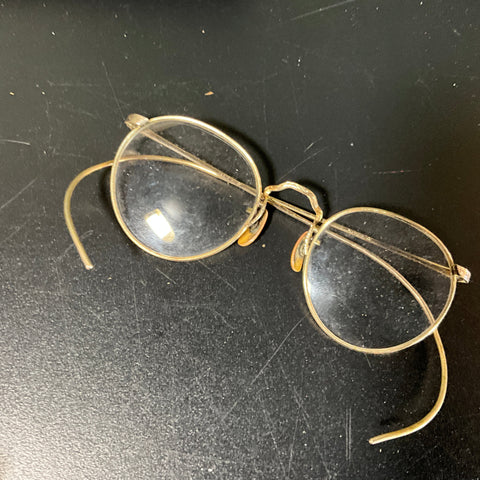 Charming child size gold-tone wire rim spectacles vintage collectible metal eyeglasses with case
