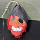 Carved coconut pirate head with hat and eye patch vintage beach collectible