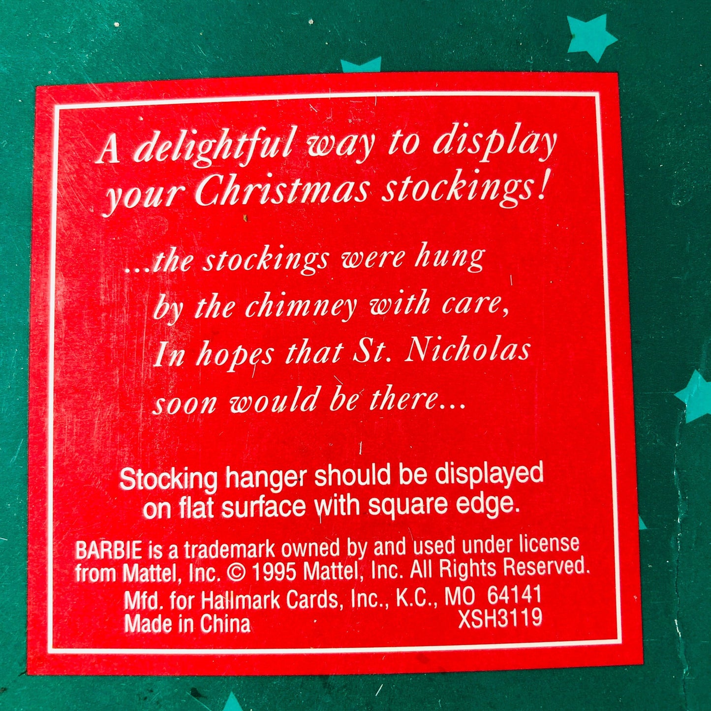 Hallmark, Happy Holidays Barbie, Vintage 1995, Stocking Hanger, XSH3119