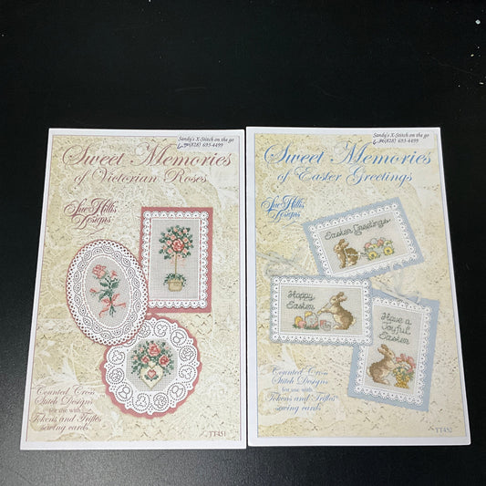 Sue Hillis Designs Sweet Memories of Victorian Roses & Easter Greetings set of 2 vintage cross stitch charts