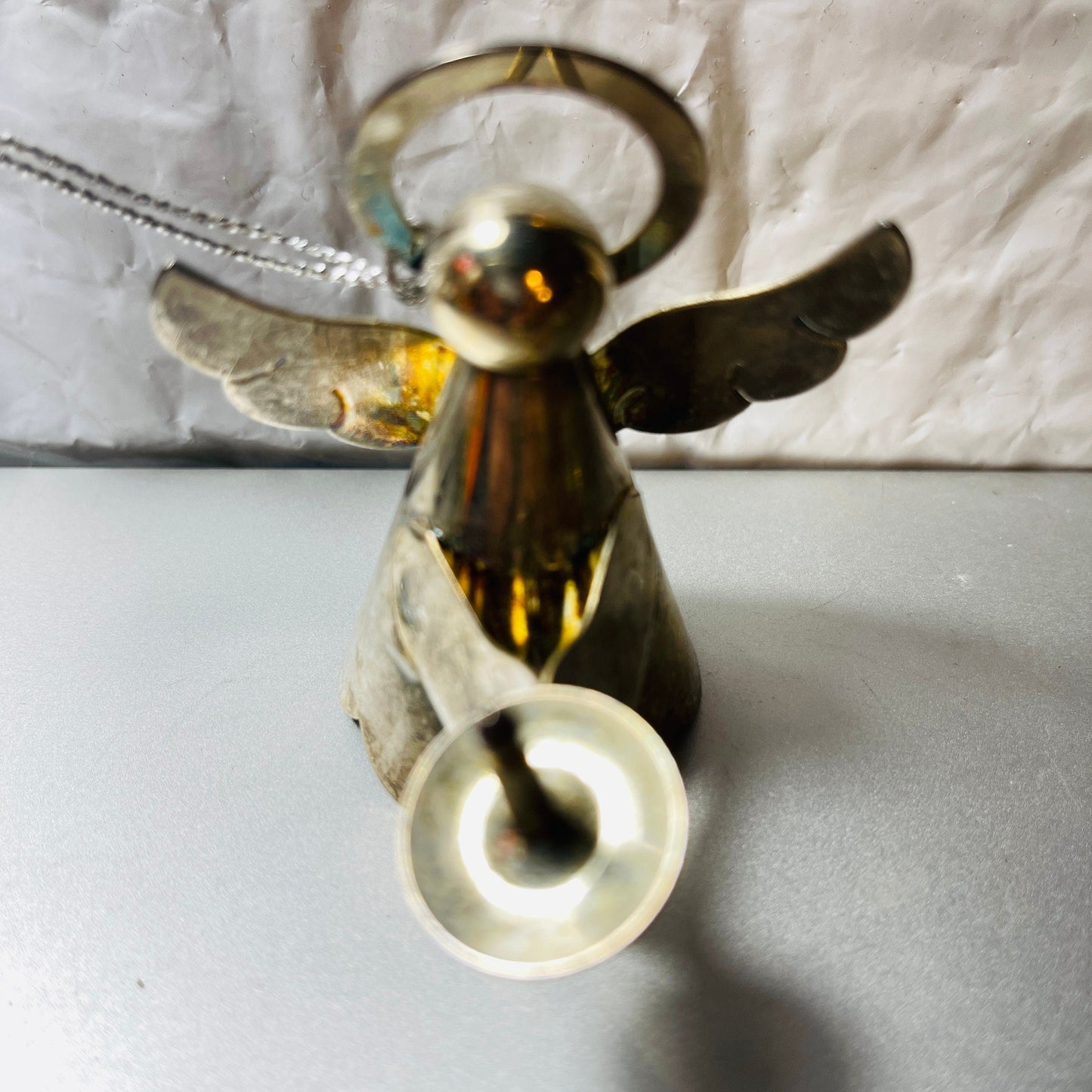 Angel Holding a Candle, Vintage Silvertone Metal Ornament
