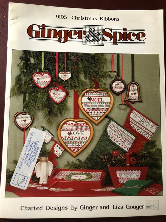 Ginger & Spice, Christmas Ribbons, 9105. Vintage Cross Stitch Patterns Book