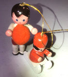 Wooden, Boy with Basketball & Boy on Sled, Set of 2, Vintage, Christmas, Ornaments