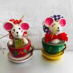 Giftco, Tea For Two, Mouse Ornaments, Vintage 1983, Set Of 2, Wooden Ornaments