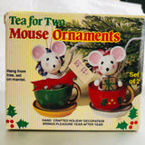 Giftco, Tea For Two, Mouse Ornaments, Vintage 1983, Set Of 2, Wooden Ornaments
