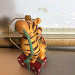 Tiger Sitting On A Wrapped Gift Box, Vintage Christmas Ornament