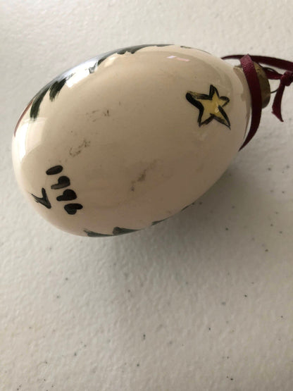 Tree Moon and Star egg shaped ornament, Vintage 1996, Hand Painted Christmas Tree Ornament