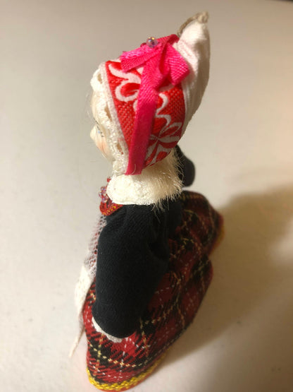 Doll with Dutch Christmas Bonnet, Beautiful Vintage Ornament