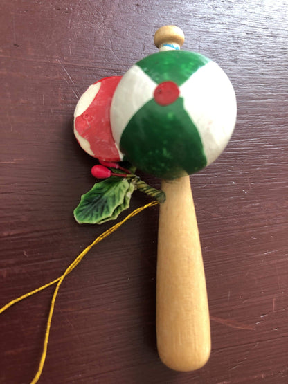 Baseball Bat, with Cap and Ball, Vintage, Wooden Christmas Tree Ornament