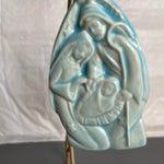 Baby Jesus Mary and Joseph Powder Blue Pottery Nativity Vintage Christmas Tree Ornament
