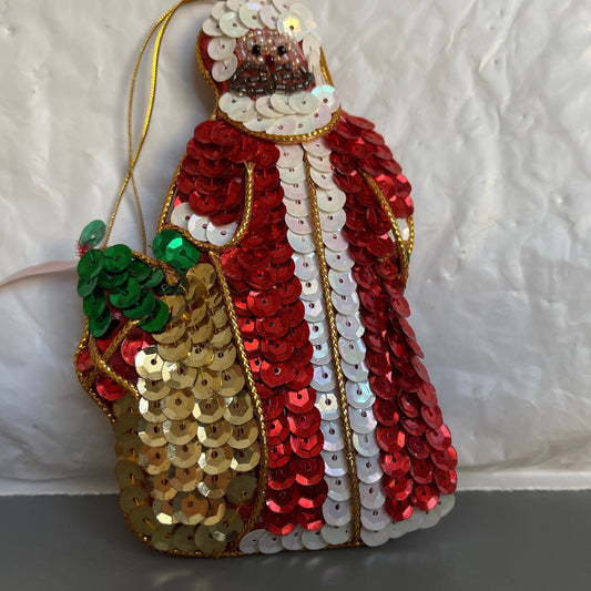 Spectacular Sequined Mrs. Clause with Santas Sack Full Of Toys Christmas Ornament