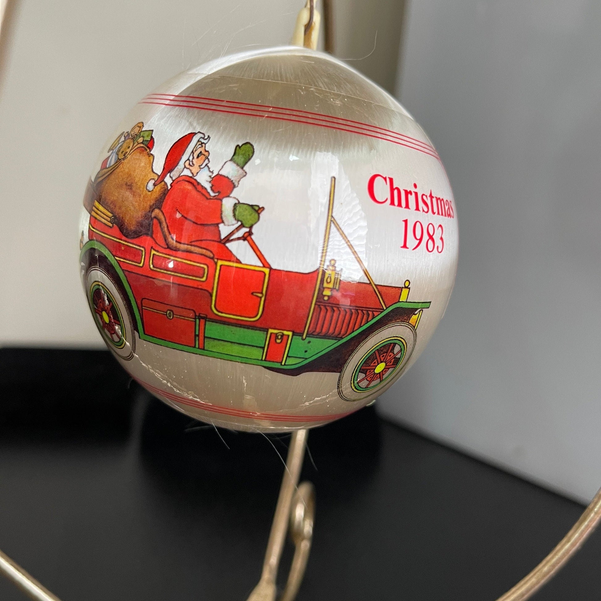 Christmas Memories Collection Santa in an antique car Dated 1983 Satin Ball Ornament