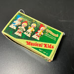 Trim-A-Tree Musical Kids 1 as Santa with beard & 3 playing instruments vintage wooden ornament set