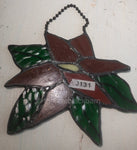 Stained Glass, Set of 3 Nice, Poinsettia, Santa, and Bell, Vintage Holiday Ornaments