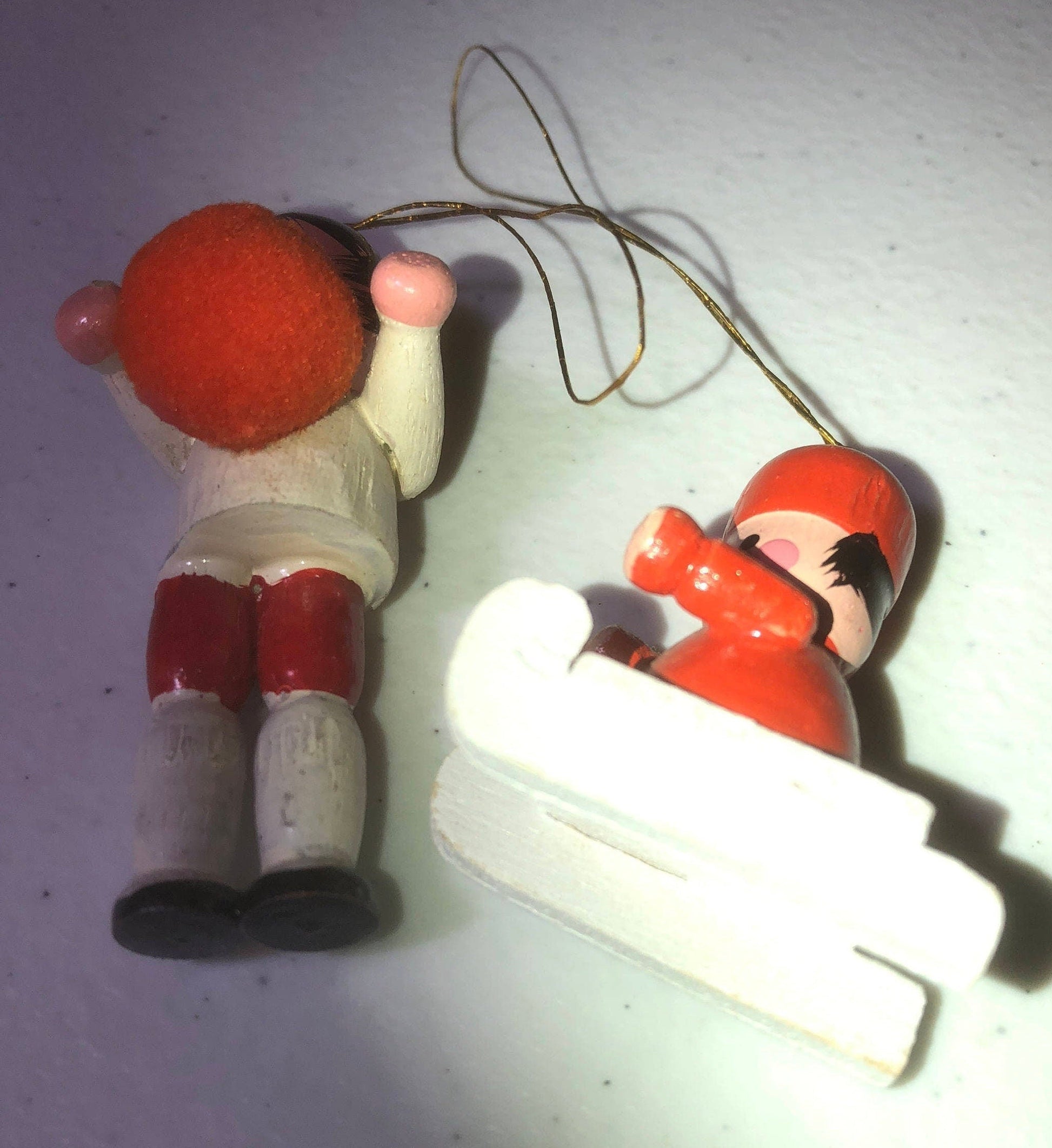 Wooden, Boy with Basketball & Boy on Sled, Set of 2, Vintage, Christmas, Ornaments