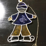 Stained Glass Ice Skater, Vintage Christmas Ornament, 6.5 by 4 inch