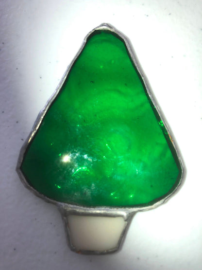 Stained Glass Little Christmas Tree in White Pot, Vintage, Ornament