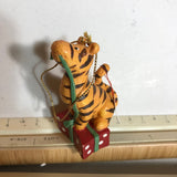 Tiger Sitting On A Wrapped Gift Box, Vintage Christmas Ornament