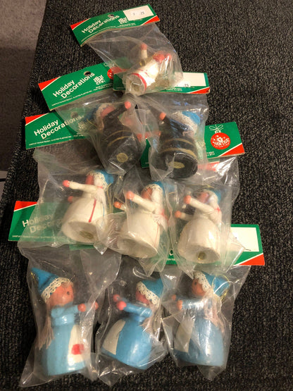 Electro Plastics Set of 9 Wooden Vintage Christmas Tree Ornaments