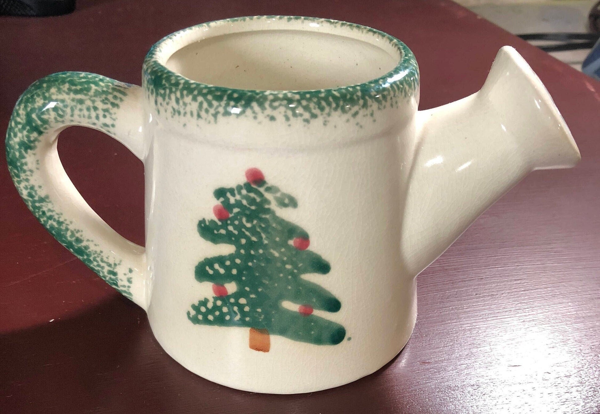Hermitage Pottery Christmas Tree Vintage 1996 Spongeware Sprinkling Can