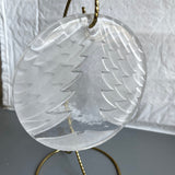 Christmas Tree in Frosted 1/2 Inch Thick 5 Inch Round Clear Glass Vintage Wall Hanging/Ornament