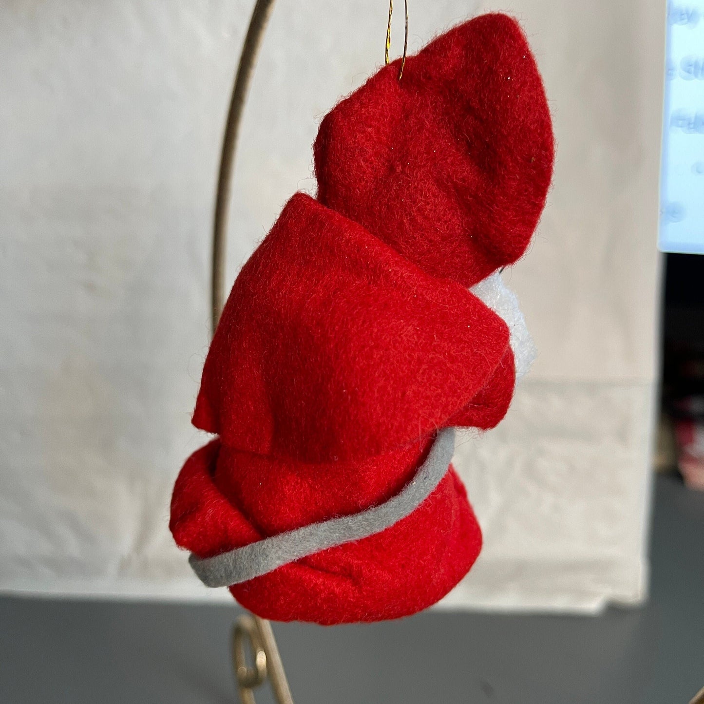 Pretty Little Lady Mouse In Red Bonnet and Coat with White Hand Warmer Vintage Felt Christmas Ornament