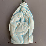 Baby Jesus Mary and Joseph Powder Blue Pottery Nativity Vintage Christmas Tree Ornament