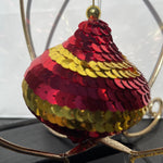 Spectacular Sequined Red & Gold Uniquely Shaped Vintage Christmas Tree Ornament