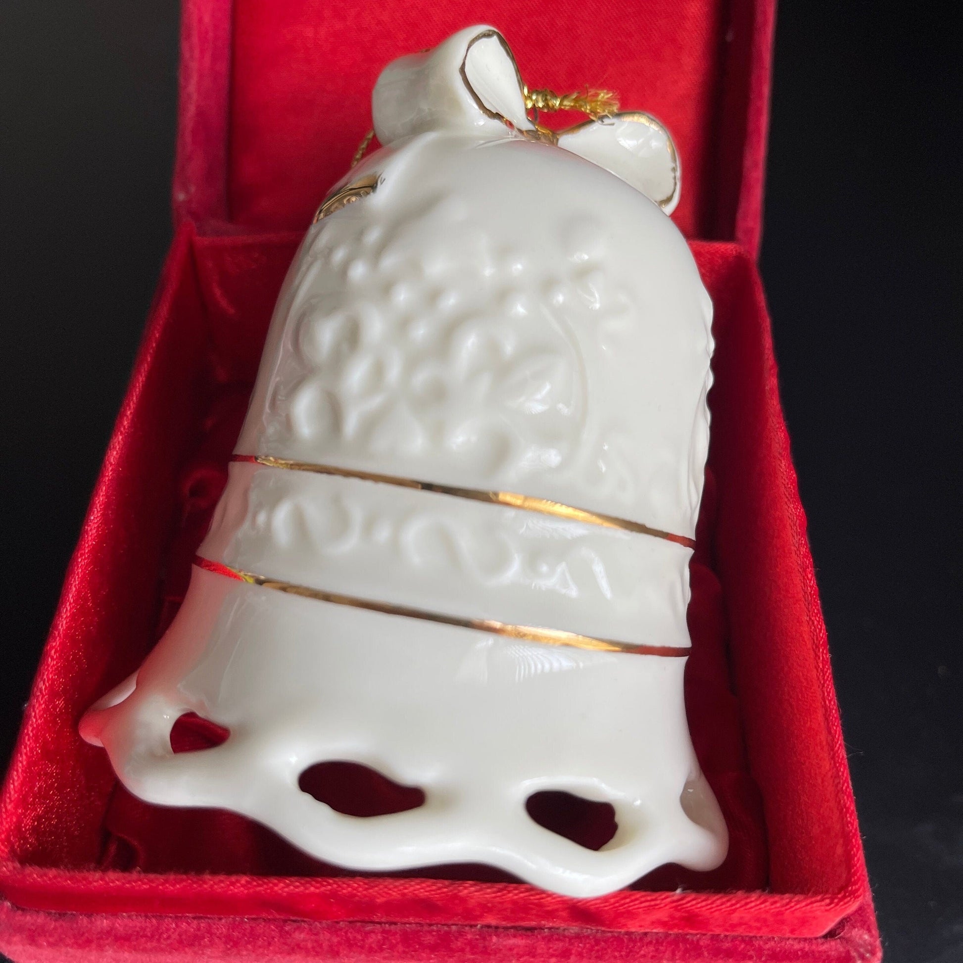 Whimsical White Porcelain Bell Dated 1998 Christmas Ornament