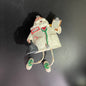 Delightful Dr. Claus Santa shelf sitter with dangling lags painted ceramic Christmas ornament decoration