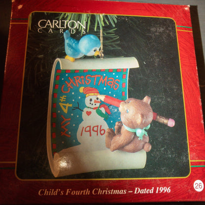 Carlton Cards, Child&#39;s Fourth Christmas, Dated 1996, Heirloom Collection Ornament