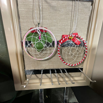 Dreamcatcher Hope with HMistletoe and red striped with red ribbon set of 2 ornaments